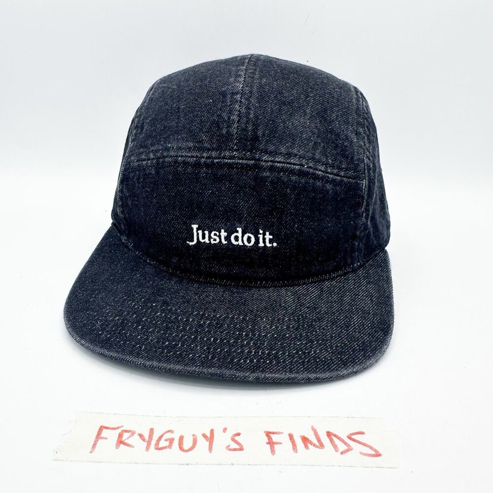 Nike Fly Cap Just Do It Black Washed Denim Unstructured 5 Panel Hat M/L